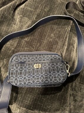Designer-Inspired Navy Crossbody Bag with Signature Pattern